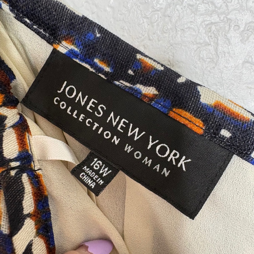 Jones New York Woman 16W Abstract Mosaic Pleated Midi Skirt Blue Orange Black - Picture 4 of 6